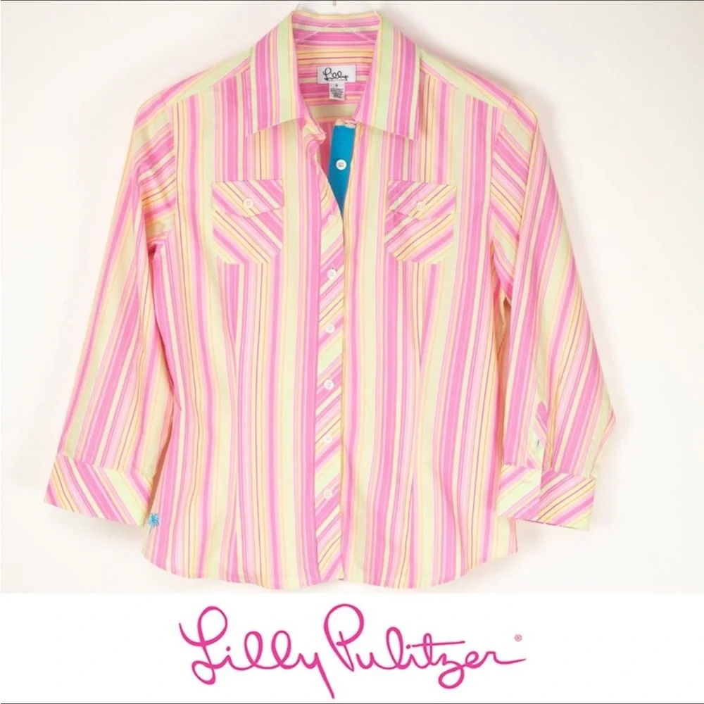 LILY PULITZER WHITE LABEL BLOUSE BEAUTIFUL LILY DETAILS LIKE NEW - Picture 2 of 16